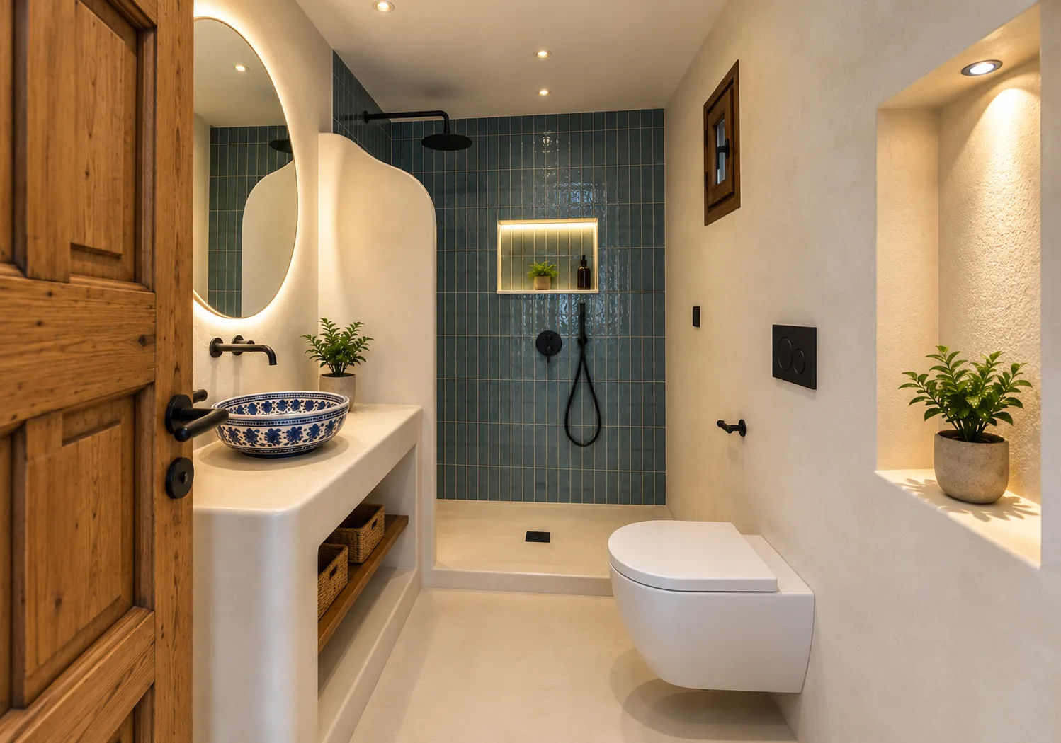 Baño reformado en Jávea con ducha de obra y microcemento